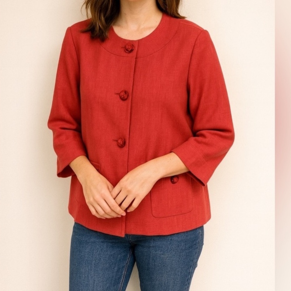 Alfred Dunner Petite Coral Textured Jacket 12P Button Front Career Blazer Womens